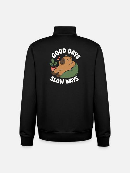 Good Days Slow Ways Capybara - Unisex Organic Zip Sweatshirt by Stanley/Stella - black