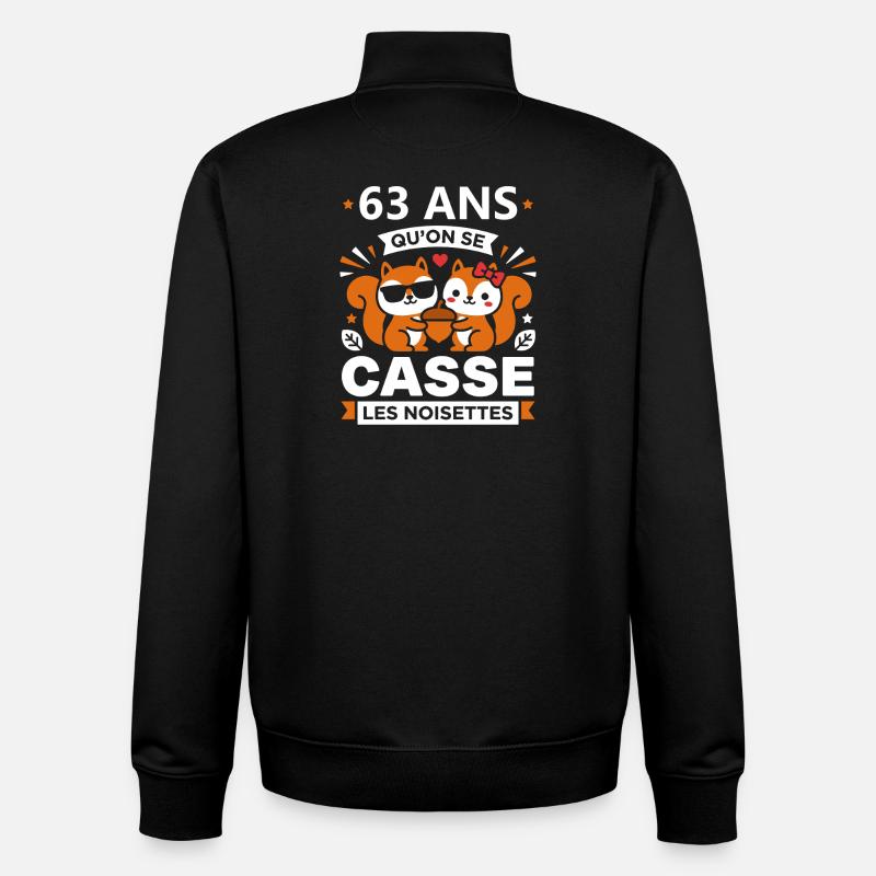 63 Ans: Cassé les Noisettes - Sweat zippé unisexe en coton bio Stanley/Stella - noir