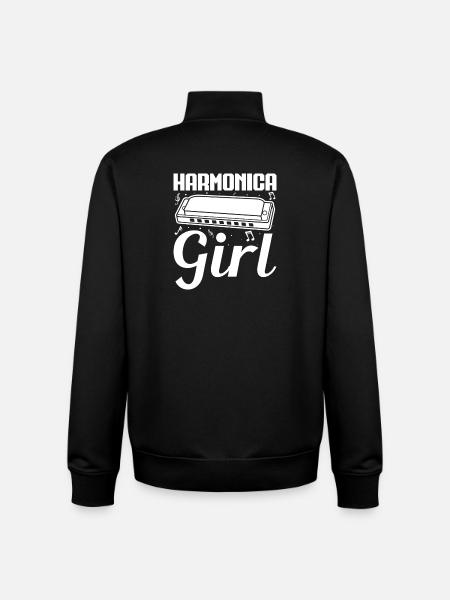 Harmonica Musican Girl Harmonica - Unisex Organic Zip Sweatshirt by Stanley/Stella - black
