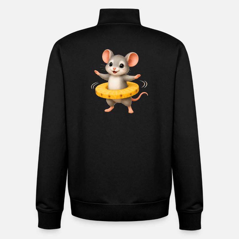 Fröhliche Maus mit Ananas Ring  - Unisex Organic Zip Sweatshirt von Stanley/Stella - Schwarz