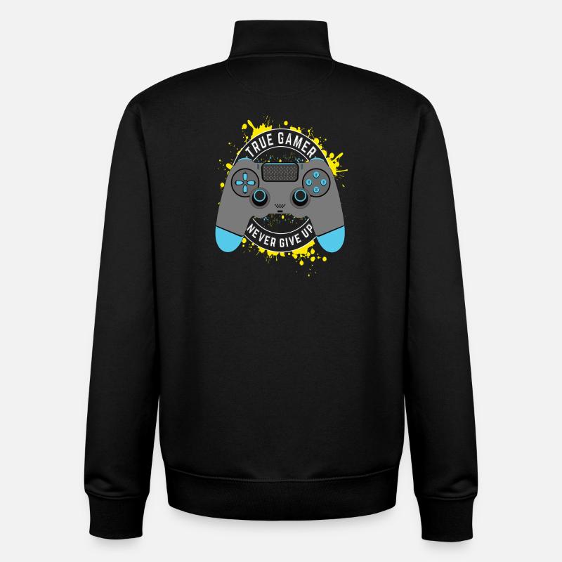 True Gamer - Ne jamais abandonner - Sweat zippé unisexe en coton bio Stanley/Stella - noir