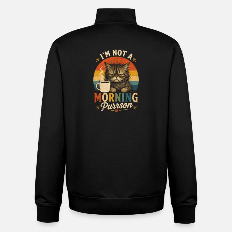 Morgenmuffel Katze mit Kaffee - Sweat zippé unisexe en coton bio Stanley/Stella - noir