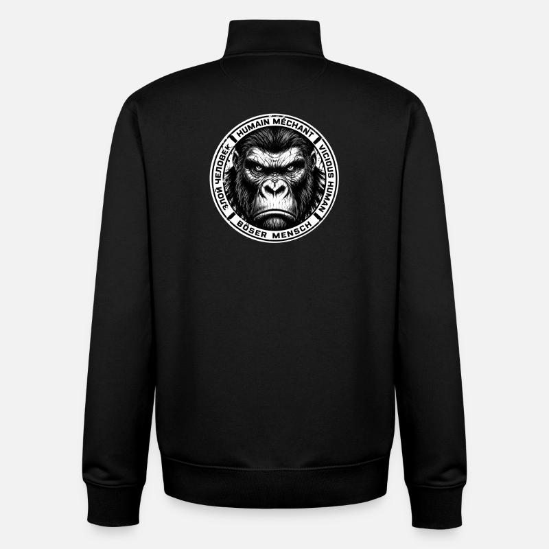 Gorille méchant badge noir - Sweat zippé unisexe en coton bio Stanley/Stella - noir