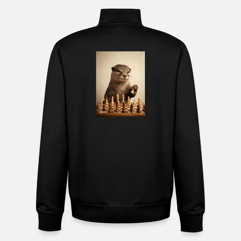 Otter playing chess - Unisex Organic Zip Sweatshirt by Stanley/Stella - black