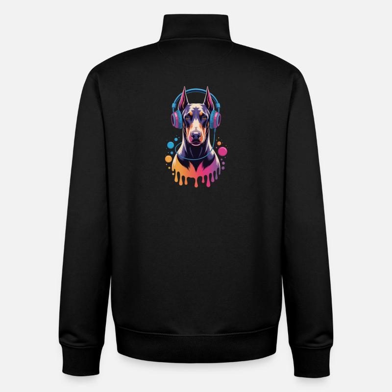 Doberman avec casque - Sweat zippé unisexe en coton bio Stanley/Stella - noir
