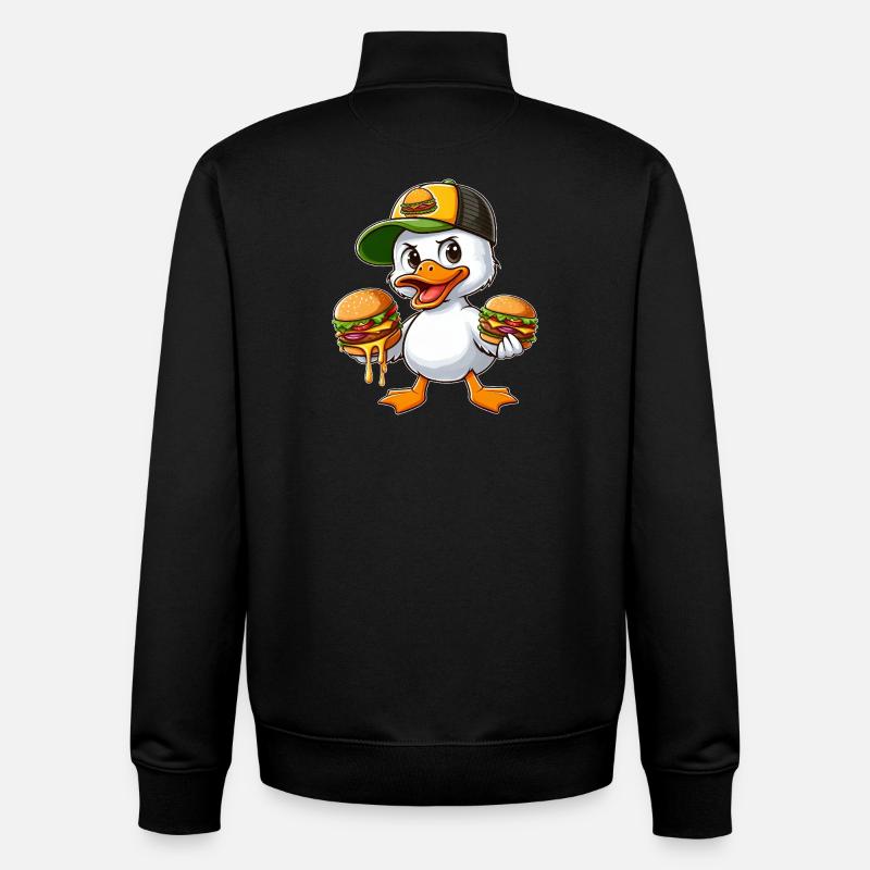 Funny Duck Hamburger Fast Food Drawing - Unisex Organic Zip Sweatshirt by Stanley/Stella - black