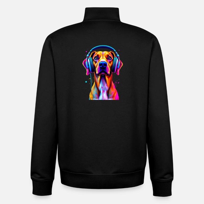Viszla mit Kopfhörer - Unisex Organic Zip Sweatshirt von Stanley/Stella - Schwarz