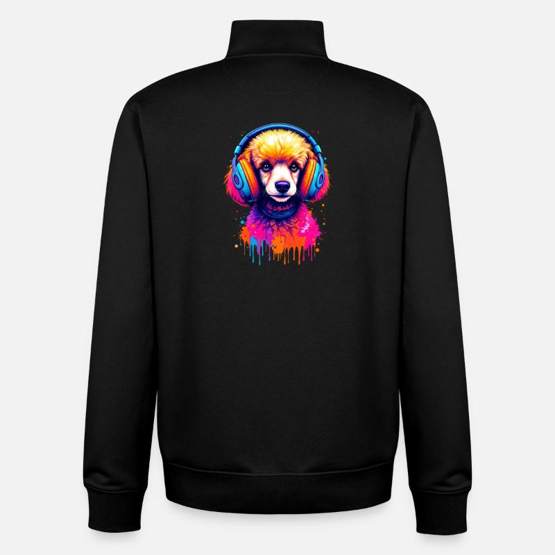 Caniche avec un casque - Sweat zippé unisexe en coton bio Stanley/Stella - noir
