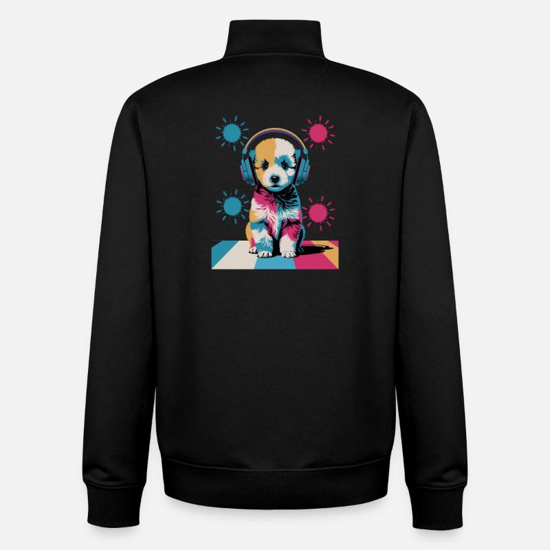 Pudel Welpe mit Kopfhörer - Unisex Organic Zip Sweatshirt von Stanley/Stella - Schwarz