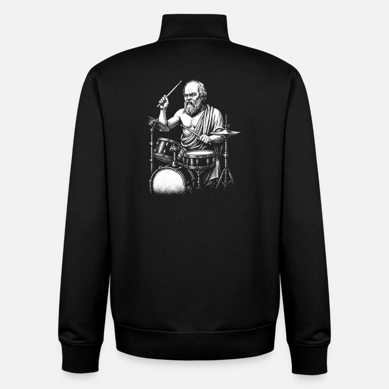 Ancient Greek Philosopher Socrates Drumming - Unisex Organic Zip Sweatshirt by Stanley/Stella - black