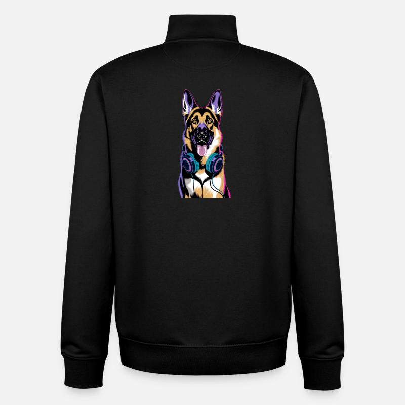 Berger allemand avec casque - Sweat zippé unisexe en coton bio Stanley/Stella - noir