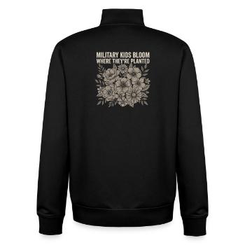 Military children flourish where they are planted. - Unisex Organic Zip Sweatshirt by Stanley/Stella - black - Back - AI Model Male 185 light (185cm)