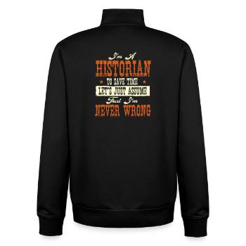 Historien : Histoire Jamais Drôle - Sweat zippé unisexe en coton bio Stanley/Stella - noir - Dos - AI Model Male 185 light (185cm)