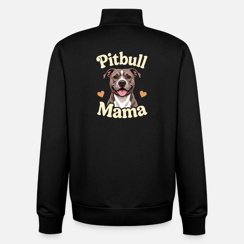 Pitbull Mama Illustration Geschenk - Unisex Organic Zip Sweatshirt von Stanley/Stella - Schwarz