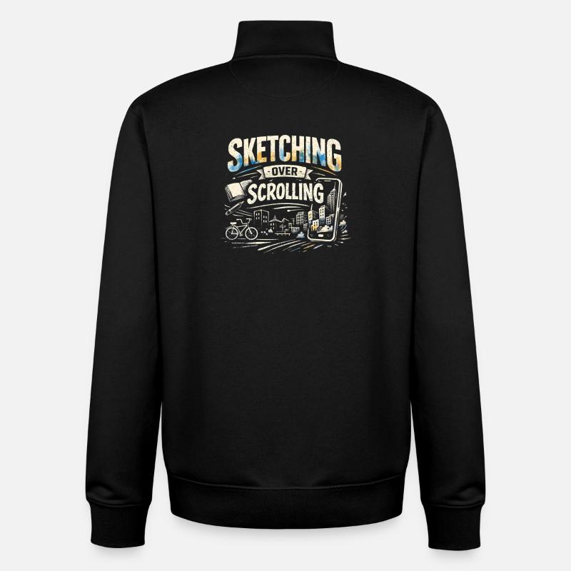 Skizzieren statt Scrollen | Urban Sketching - Unisex Organic Zip Sweatshirt von Stanley/Stella - Schwarz