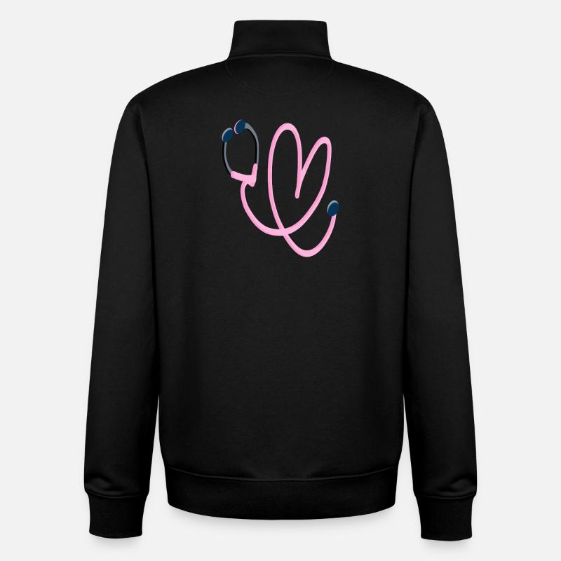Stéthoscope à cœur rose - Sweat zippé unisexe en coton bio Stanley/Stella - noir