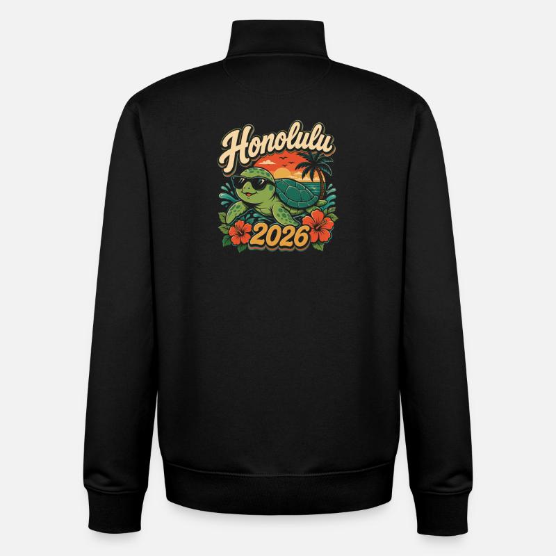 Honolulu 2026 Tortoise - Sweat zippé unisexe en coton bio Stanley/Stella - noir
