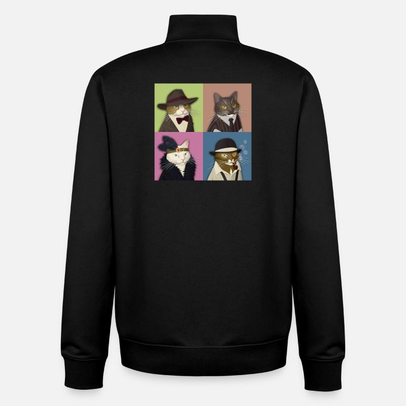 Dapper Cats Quartet - Sweat zippé unisexe en coton bio Stanley/Stella - noir