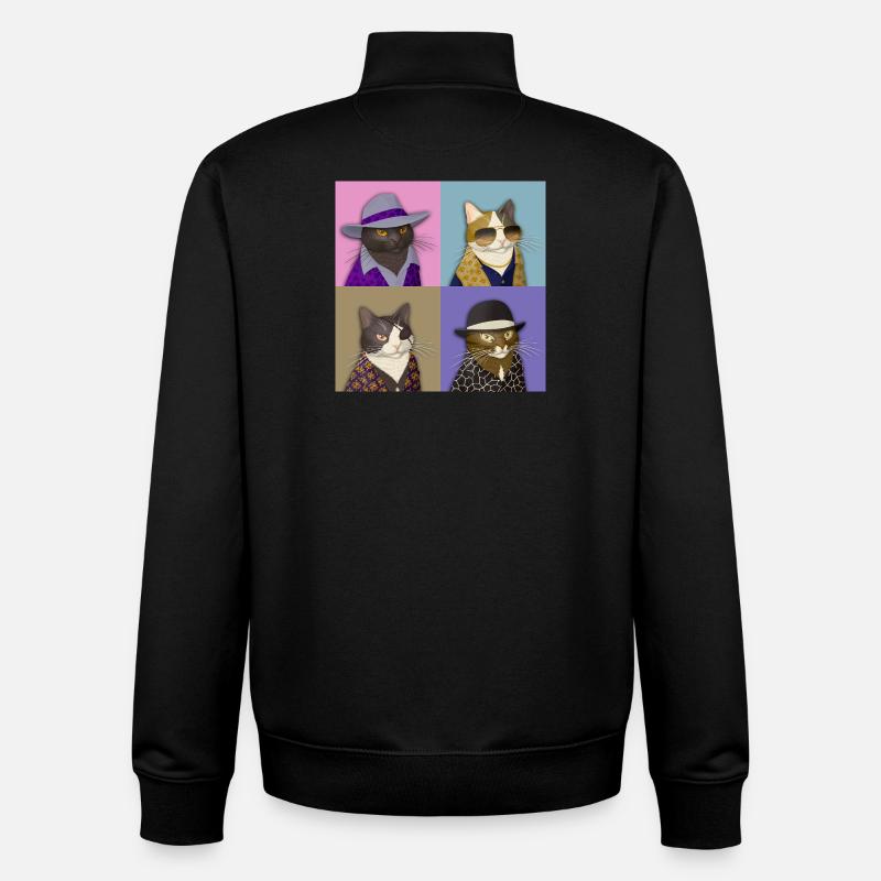 Badass Cat Quartet - Sweat zippé unisexe en coton bio Stanley/Stella - noir