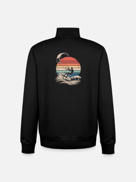 Kitesurfing Retro Sunset Surfing - Unisex Organic Zip Sweatshirt by Stanley/Stella - black
