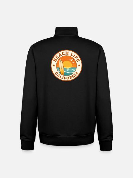 Beach Life California Surf Badge - Unisex Organic Zip Sweatshirt by Stanley/Stella - black