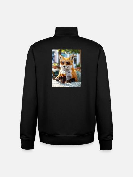 Fox with sunglasses at café - Unisex Organic Zip Sweatshirt by Stanley/Stella - black