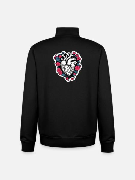 Schwarz-weißes Blumenherz - Unisex Organic Zip Sweatshirt von Stanley/Stella - Schwarz