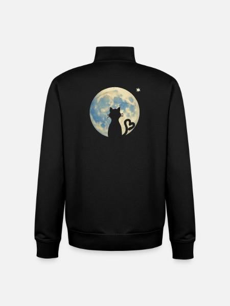 Katzen-Silhouette mit Herz im Mondlicht - Unisex Organic Zip Sweatshirt von Stanley/Stella - Schwarz