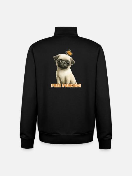 Funny Pug Free Parking - Unisex Organic Zip Sweatshirt by Stanley/Stella - black