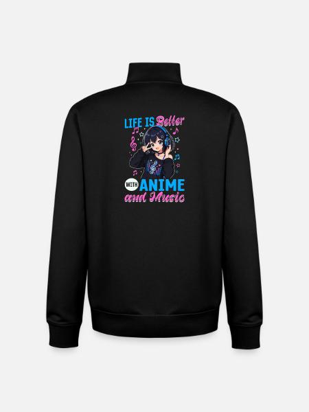 Anime et musique Chibi - Sweat zippé unisexe en coton bio Stanley/Stella - noir