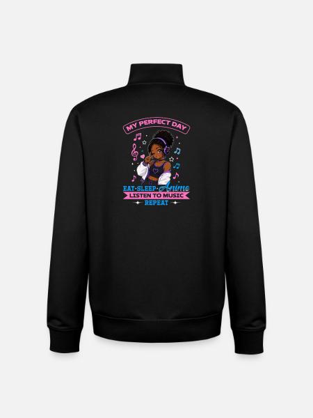 Anime and Music Chibi Black Girl - Unisex Organic Zip Sweatshirt by Stanley/Stella - black