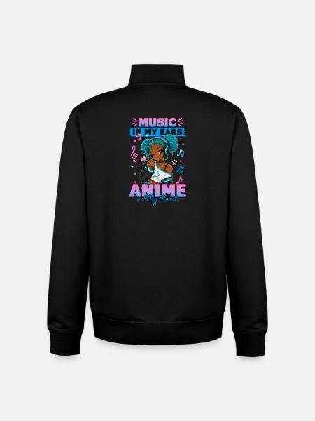 Anime and Music Chibi Black Girl - Unisex Organic Zip Sweatshirt by Stanley/Stella - black