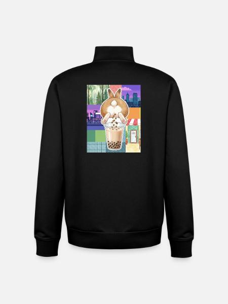 Cute Bunny Funny Boba Bubble Tea - Unisex Organic Zip Sweatshirt by Stanley/Stella - black