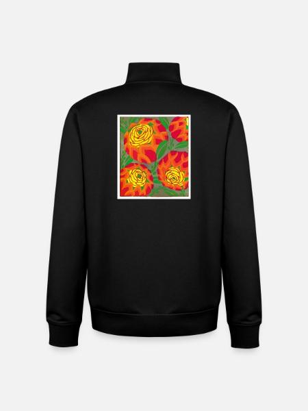 Golden Roses on Crimson Ground - Unisex Organic Zip Sweatshirt by Stanley/Stella - black