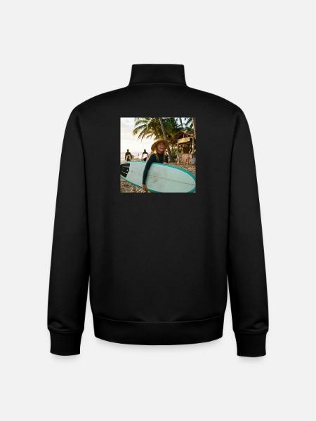 Beach surfer with surfboard - Unisex Organic Zip Sweatshirt by Stanley/Stella - black