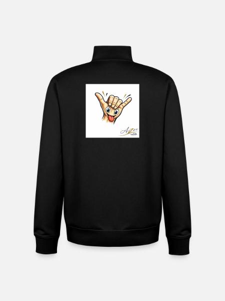 Cartone animato di Shaka Hand con la lingua - Felpa unisex con zip in cotone biologico di Stanley/Stella - nero