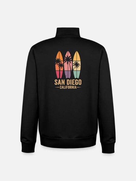 Surfer Palm Trees Retro San Diego - Unisex Organic Zip Sweatshirt by Stanley/Stella - black