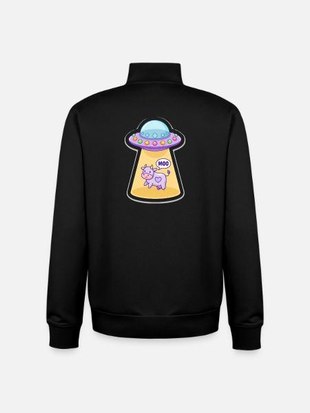 MOO Sjov Alien Ko i UFO Light Beam tegnefilm - Stanley/Stella unisex sweatshirt med lynlås i økologisk - sort