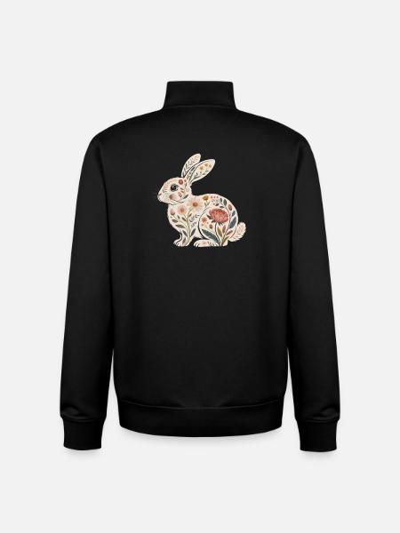 Floral rabbit with plant pattern - Unisex Organic Zip Sweatshirt by Stanley/Stella - black