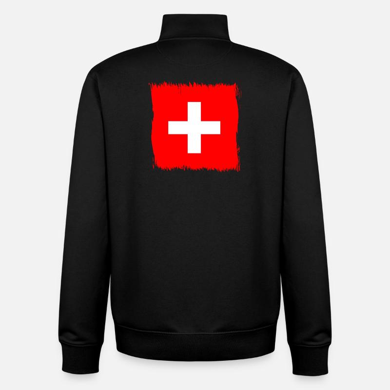 Cadeau du drapeau suisse suisse - Sweat zippé unisexe en coton bio Stanley/Stella - noir