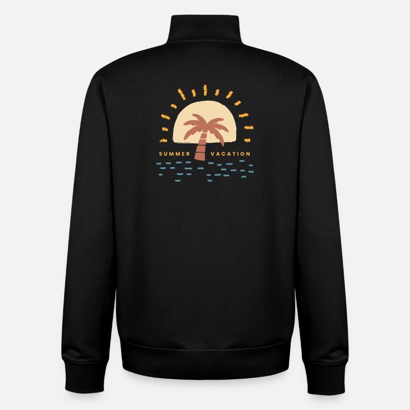 Logo de vacances Sunset Palm - Sweat zippé unisexe en coton bio Stanley/Stella - noir