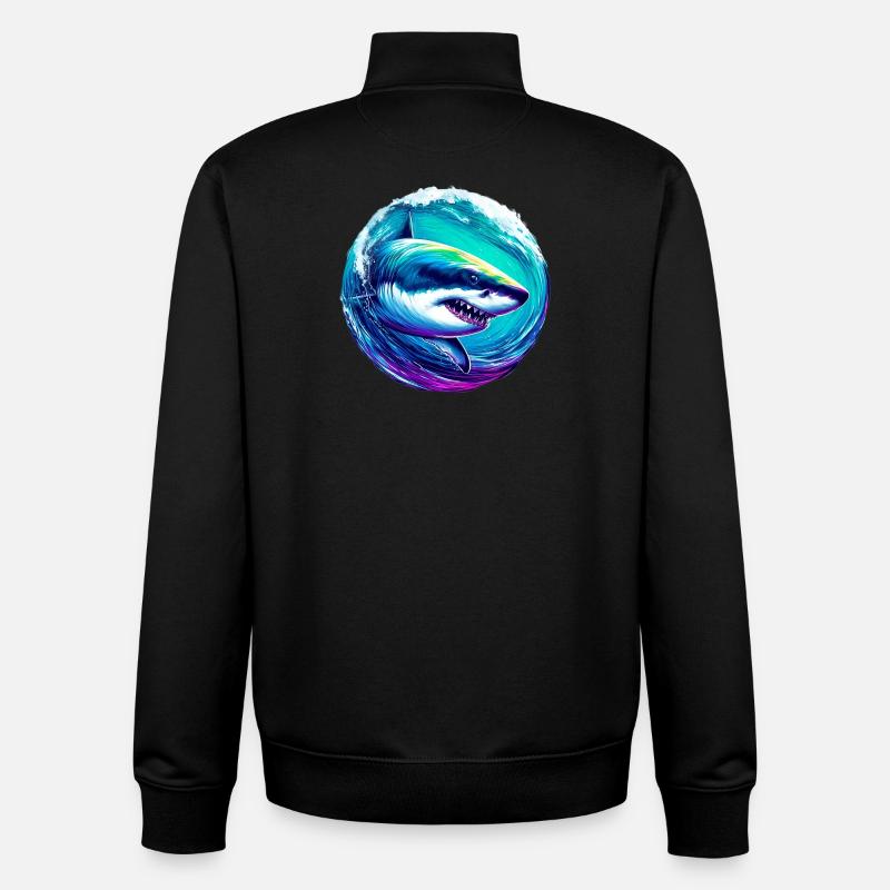Requin blanc - Sweat zippé unisexe en coton bio Stanley/Stella - noir