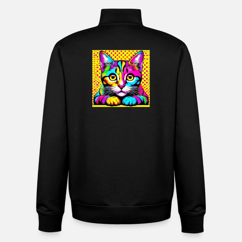 Chat Pop Art - Sweat zippé unisexe en coton bio Stanley/Stella - noir