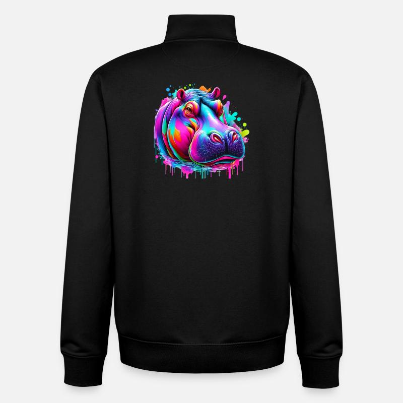 Hippopotame - Sweat zippé unisexe en coton bio Stanley/Stella - noir