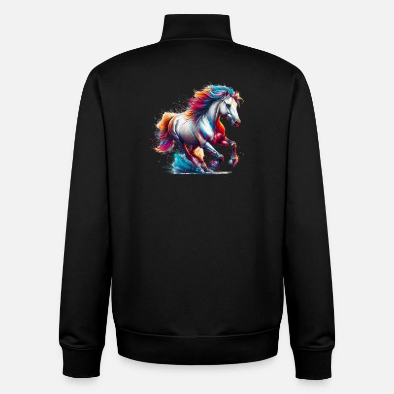 Cheval - Sweat zippé unisexe en coton bio Stanley/Stella - noir
