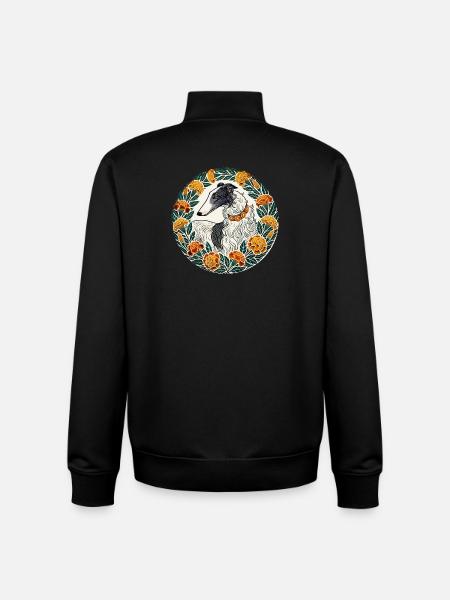 Lévrier élégant avec couronne de fleurs - Sweat zippé unisexe en coton bio Stanley/Stella - noir