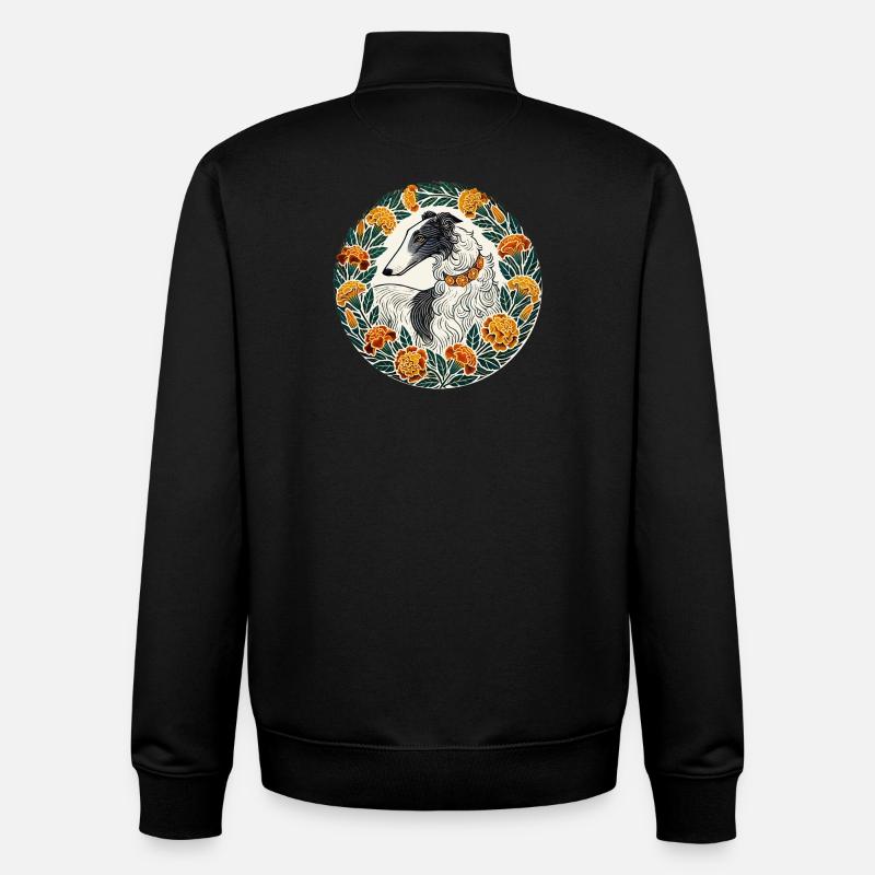 Eleganter Windhund mit Blumenkranz - Unisex Organic Zip Sweatshirt von Stanley/Stella - Schwarz