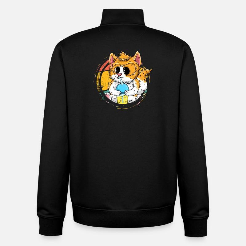 Cute Anime Cat with Bubble Tea - Unisex Organic Zip Sweatshirt by Stanley/Stella - black