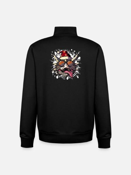 Dinosaur stegosaurus Christmas Funny - Unisex Organic Zip Sweatshirt by Stanley/Stella - black