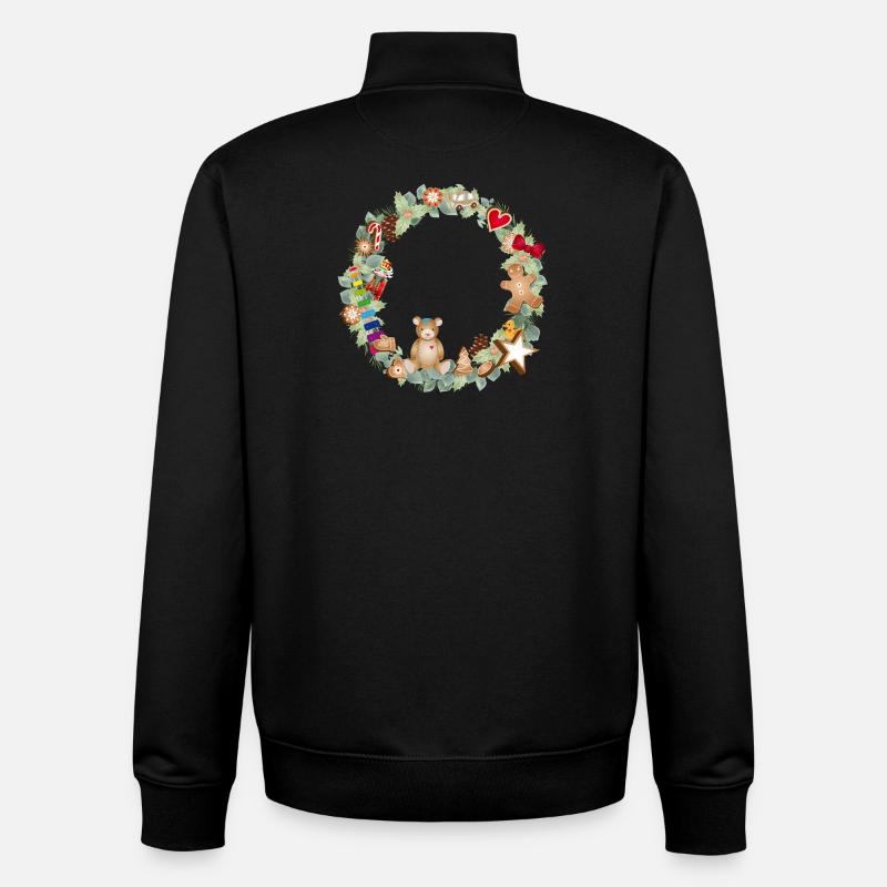 Bunter Weihnachtskranz mit Spielzeug und Lebkuchen - Unisex Organic Zip Sweatshirt von Stanley/Stella - Schwarz
